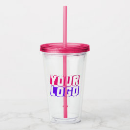 Logo Akryllischer Tumbler mit Strohrosa Acryltrinkbecher