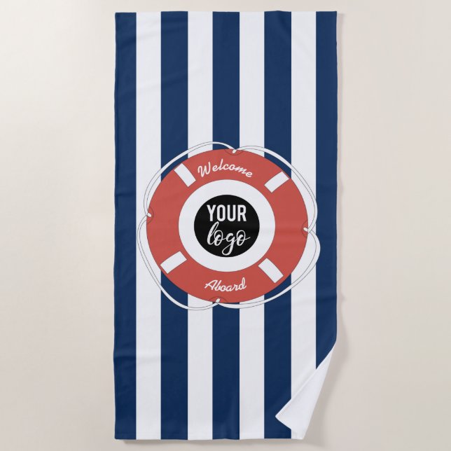 Logo auf dem Schiff mit blauem Streifen Strandtuch (Vorderseite)