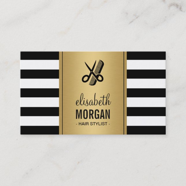 Logo auf der Hair Stylist Elegantes Gold Schwarz-w Visitenkarte (Vorderseite)