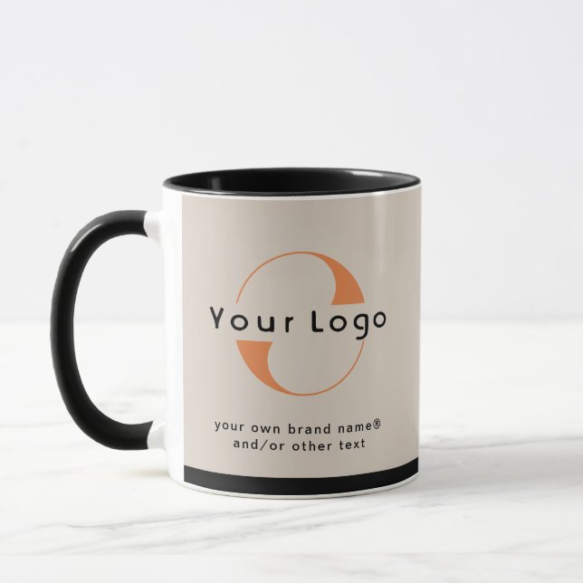 Logo auf der Ligh Tan + Black Text Company Busines Tasse (Links)