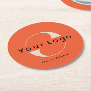 Logo auf Orange Rot + Schwarzer Text Unternehmensg Runder Pappuntersetzer