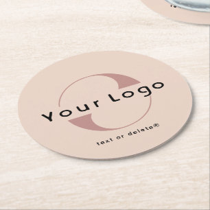 Logo auf Rosé Beige + Schwarzer Text Unternehmensg Runder Pappuntersetzer