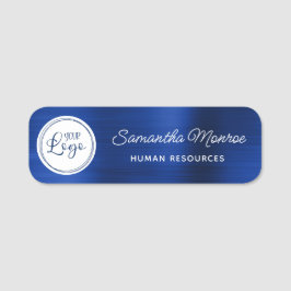 Logo auf White Circle Royal Navy Blue Foil Namensschild