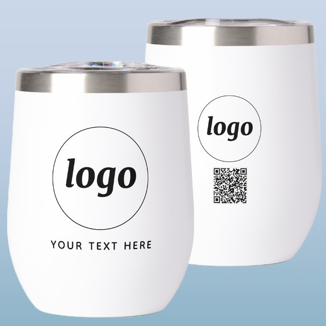 Logo avec texte et code QR Promotion professionnel (Logo with QR code and custom text promotional business branding thermal tumbler)