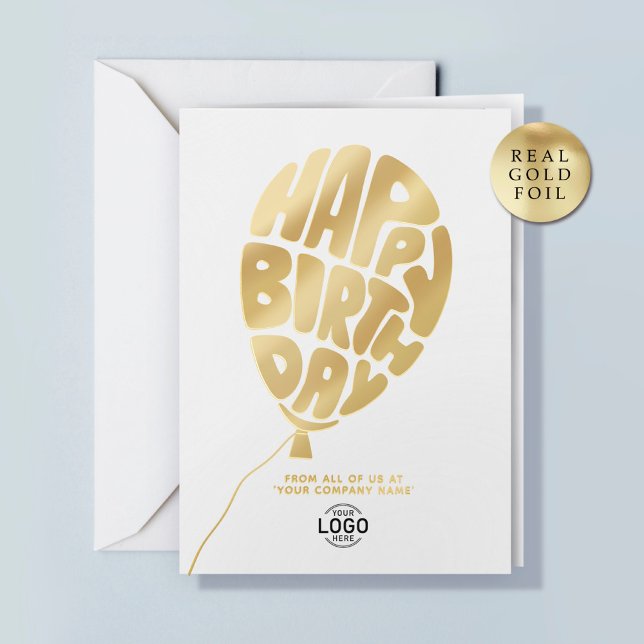 Logo Balloon White Business Foil Birthday Card (Von Creator hochgeladen)
