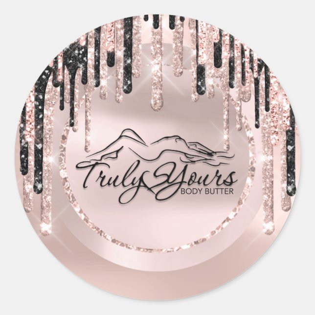 Logo Beauty Body Butter Tropfen Rose Glitzer Runder Aufkleber (Vorderseite)