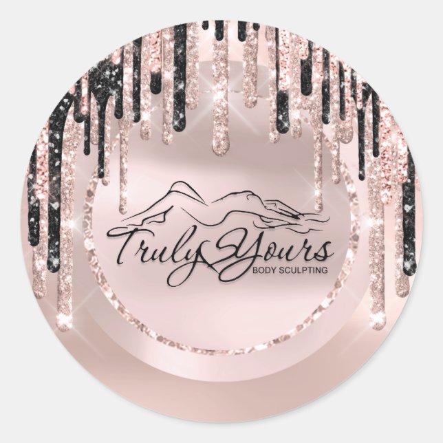 Logo Beauty Body Sclupting Tropfen Rose Glitzer Runder Aufkleber (Vorderseite)