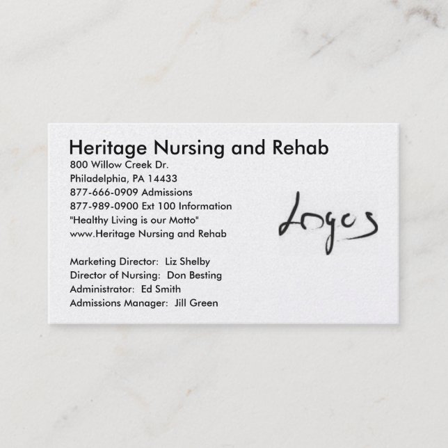 Logo-Bild, Erbkrankenpflege und Rehabilitation, Visitenkarte (Vorderseite)
