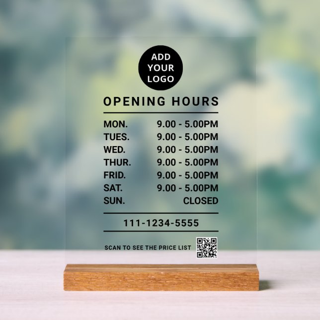 Logo "Black Business Opening Hours" - Code Acrylschild (Neutral)