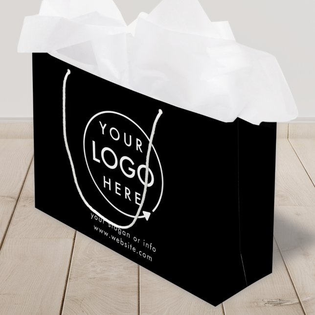 Logo | Black Company Minimalistisch Große Geschenktüte (Sleek black company branded gift bags for small business gifting, brand events & promotional swag.)