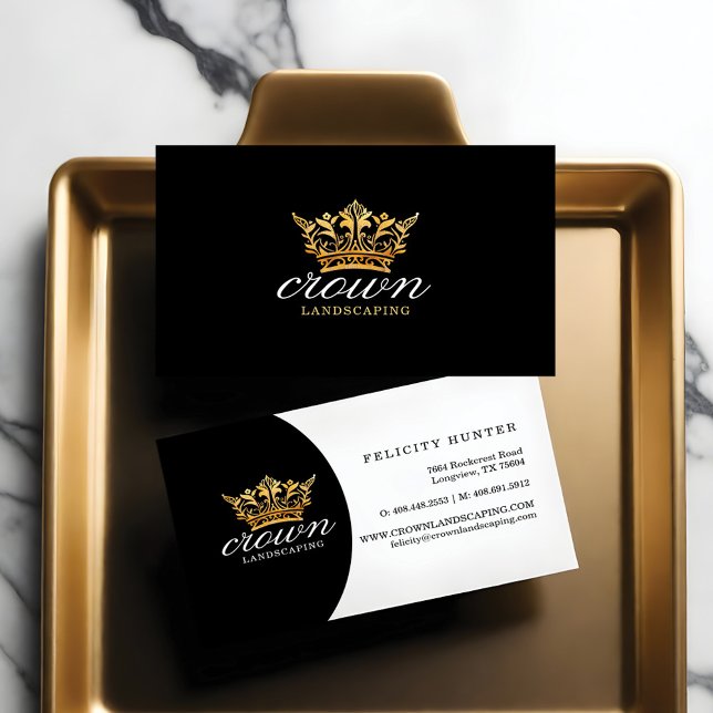 Logo "Black & Gold Royal Floral & Foliage Crown" Visitenkarte (Black & Gold Royal Floral & Foliage Crown Logo Business Card)