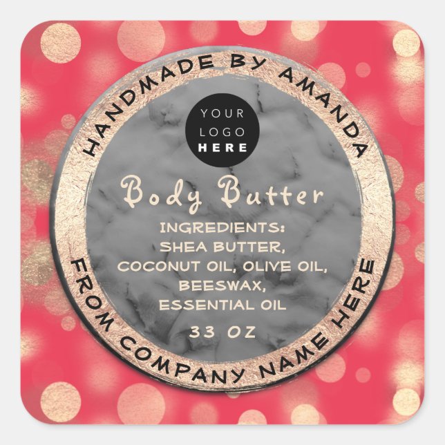 Logo Body Balm Butter Cosmetic Gold Confetti Rose Quadratischer Aufkleber (Vorderseite)