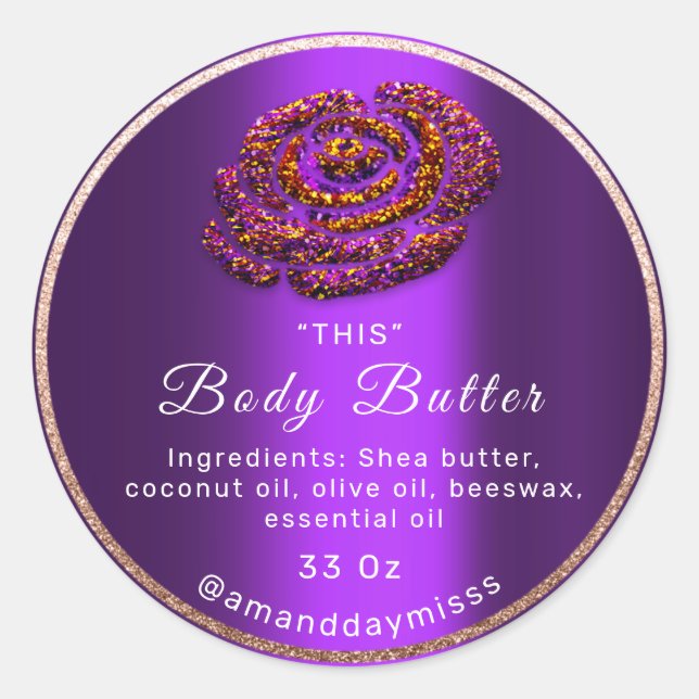 Logo Body Oil Balm Cosmetics Packaging PurplePlum Runder Aufkleber (Vorderseite)