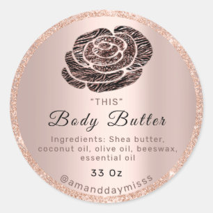 Logo Body Oil Balm Kosmetik Verpackung Rose Glam Runder Aufkleber