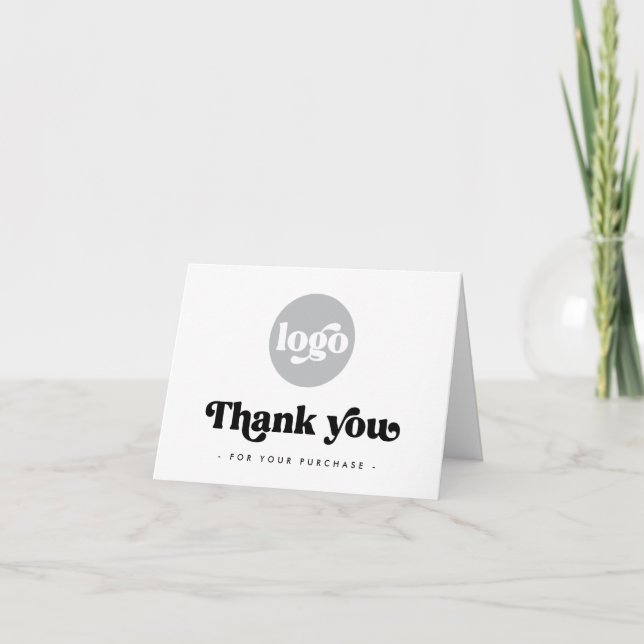 Logo Boho Retro blanc élégant carte de remerciemen (Devant)