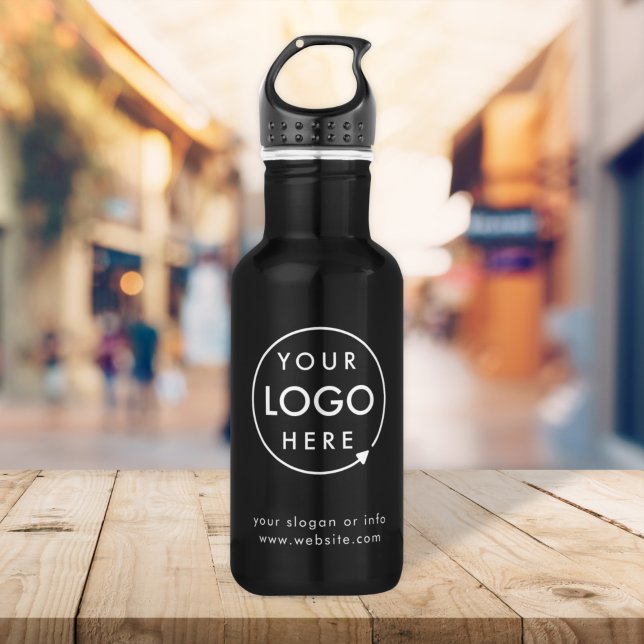 Logo | Business Corporate Company Minimalist Edelstahlflasche (Sleek black company branded professional thermal tumblers for small business promotions.)