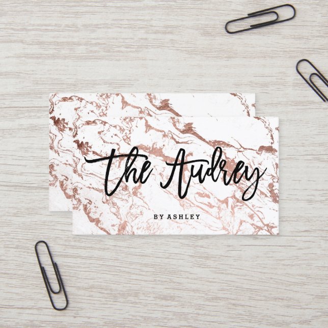 Logo-Butiketypographie-Rosengoldweißmarmor Visitenkarte (Vorderseite/Rückseite Beispiel)