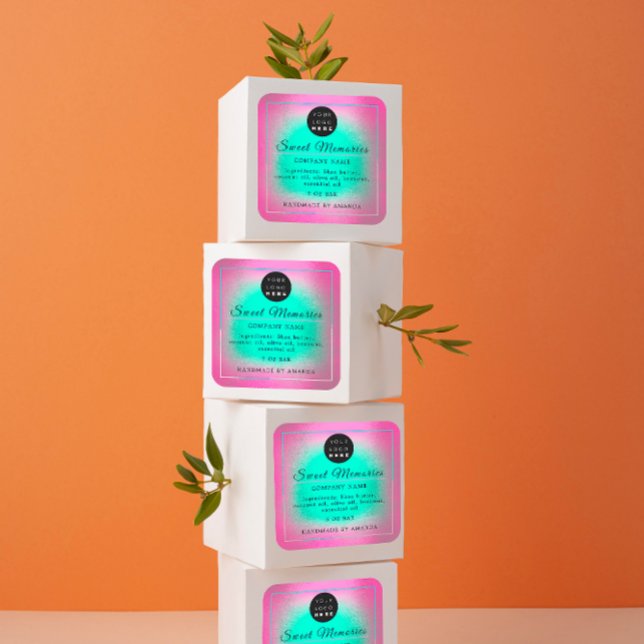 Logo-Butter Kosmetische Seife Etikett Rosa Minze Quadratischer Aufkleber (Logo Butter Cosmetic Soap Product Label Pink Mint)