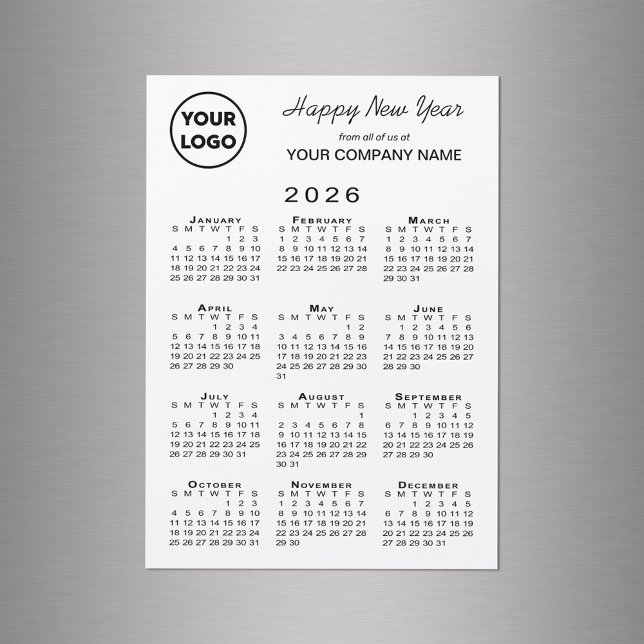 Logo Calendrier 2026 Carte magnétique de vacances  (2026 Calendar Logo Business Holiday Magnetic Card in situ)