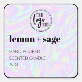 Logo-Candle-Label für Holografie und Schwarz Quadratischer Aufkleber