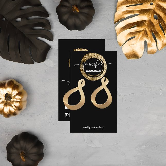 Logo Carte bijoux personnalisée Médias sociaux Noi (Logo Custom Jewelry Card Social Media Black Golden)