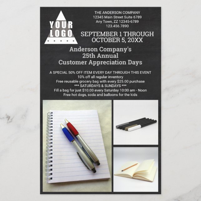 Logo-Chalkboard Chic Moderne 3-Foto-Werbung Flyer (Vorne)