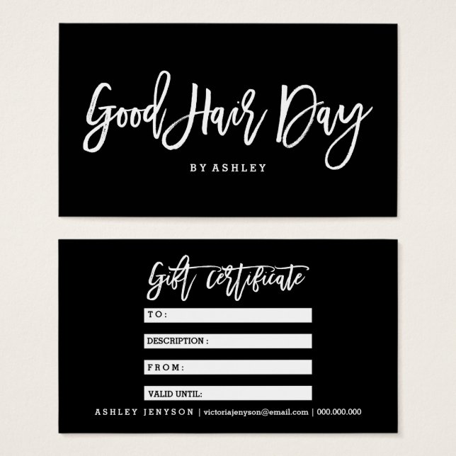 Logo cheveux élégant typographie certificat cadeau (Devant & derrière)