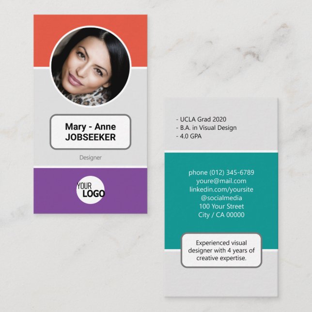 Logo Circle Frame Classic Job Seeker Creative Pink Visitenkarte (Vorne/Hinten)