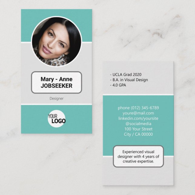 Logo Circle Frame Classic Job Seeker Klasse Aquama Visitenkarte (Vorne/Hinten)