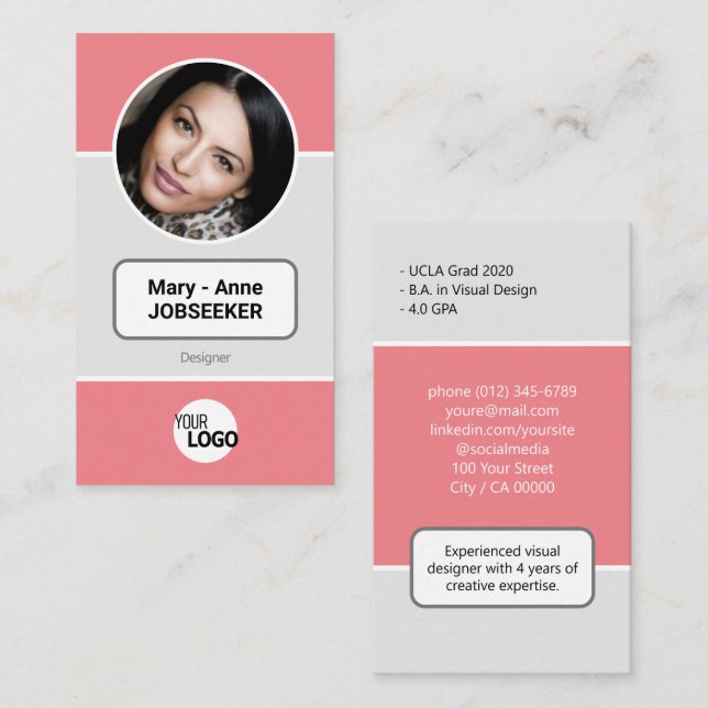 Logo Circle Frame Classic Job Seeker Klasse Rosa Visitenkarte (Vorne/Hinten)