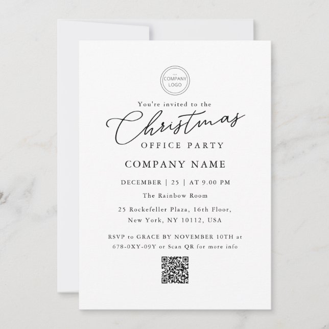 Logo Classic QR Code Weihnachtsbüro Party Einladung (Vorderseite)