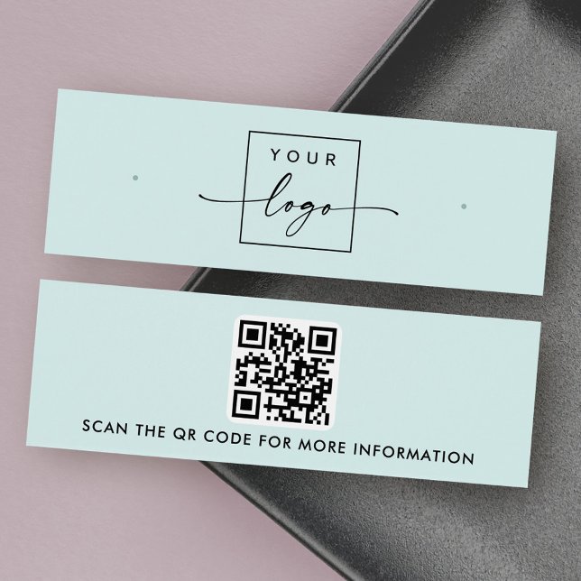 Logo code QR lumière bleu clou d'oreille carte d'a (Logo QR code light blue stud earring display card)