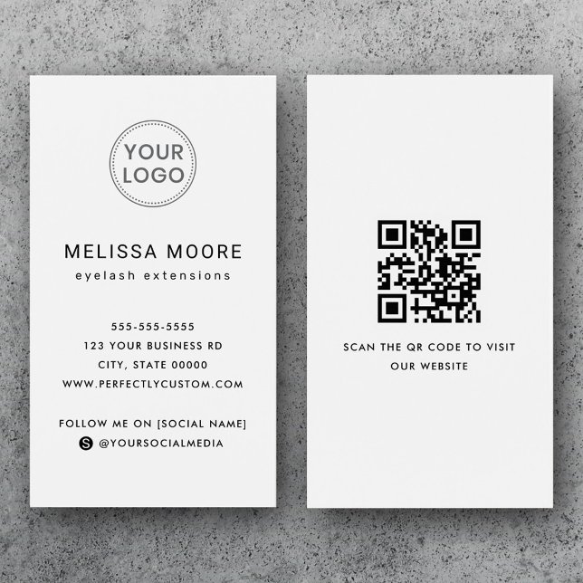 Logo code QR professionnel carte de visite blanc (Logo QR code professional white business card)