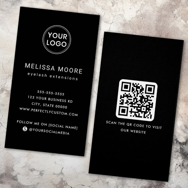 Logo code QR professionnel noir carte de visite (Logo QR code professional black business card)