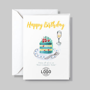 Logo Corporate Simple Blau Kirschkuchen Geburtstag Karte