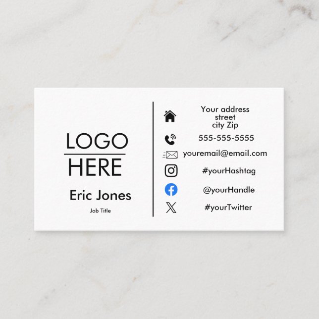 Logo Custom BUSINESS LOGO und Social Media Bus hin Visitenkarte (Vorderseite)