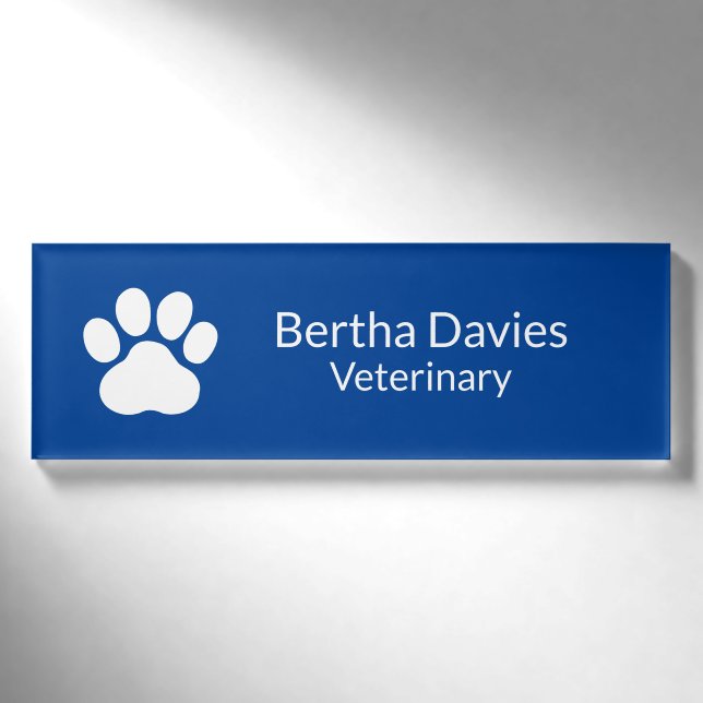 Logo "Custom Dog Paw" Magnetic Safety Button Blau Namenschild (Vorderseite)