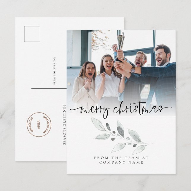 Logo Custom Foto Company Foliage Frohe Weihnachten Postkarte (Vorne/Hinten)