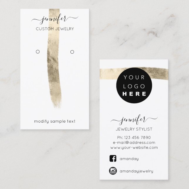 Logo Custom Juwelier Card Social Media Gold Paint Visitenkarte (Vorne/Hinten)
