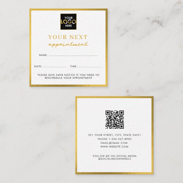 Logo d'affaires Beauté Carte de rendez-vous Gold (Devant / Derrière)