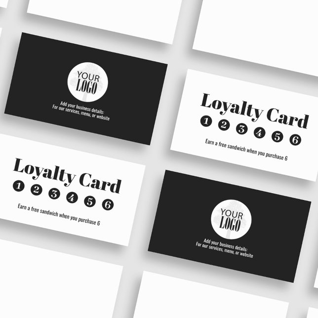 Logo d'affaires de fidélité simple noir et blanc (Black and white business loyalty card with your logo. )