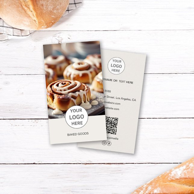 Logo de boulangerie Photo QR Code Tan Carte de vis (Bakery Logo Photo QR Code Tan Business Card)