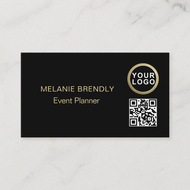 Logo de code QR Simple Black Gold Carte de visite (Devant)