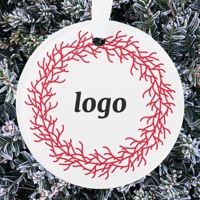 Logo de couronne rouge et blanc (Logo wreath business promotional holiday ornament)