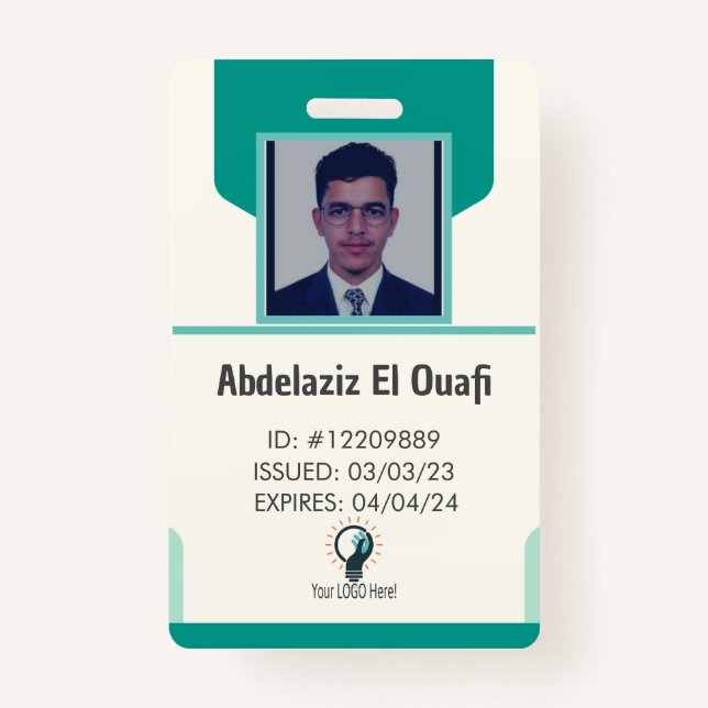 Logo de l'employé personnalisé et badge photo (Devant)