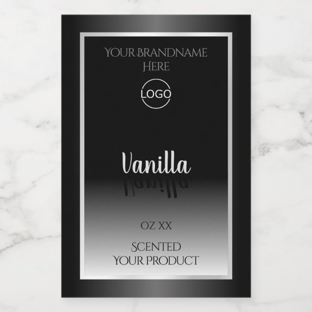 Logo de luxe noir blanc Étiquette cadre argenté (Étiquettes simples)