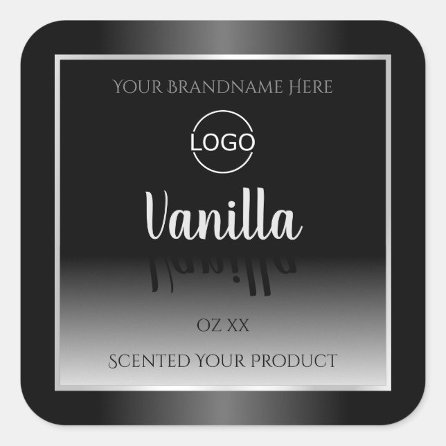 Logo de luxe noir blanc Étiquette cadre argenté (Devant)
