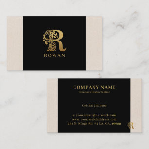 Logo de luxe R en or sur Carte de visite noir