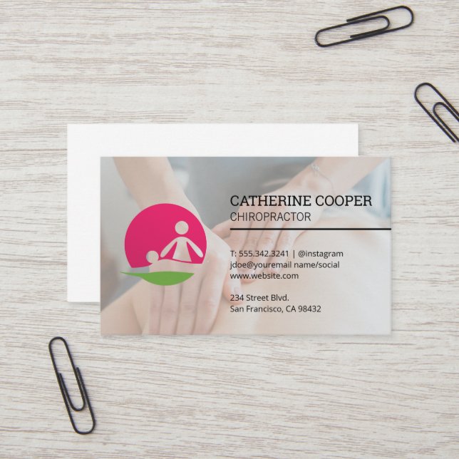Logo de massage | Carte de visite de session chiro (Devant/Arrière en situation)