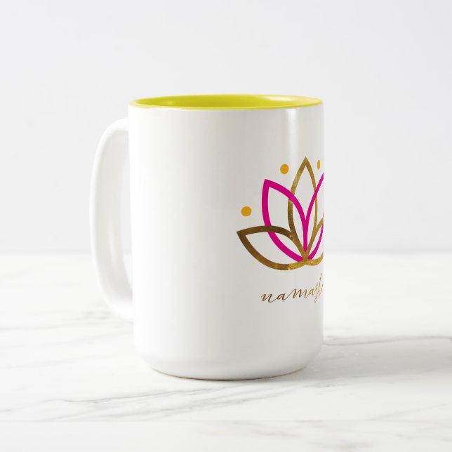 Logo de Namaste tasse à deux tons de 15 onces (Devant gauche)